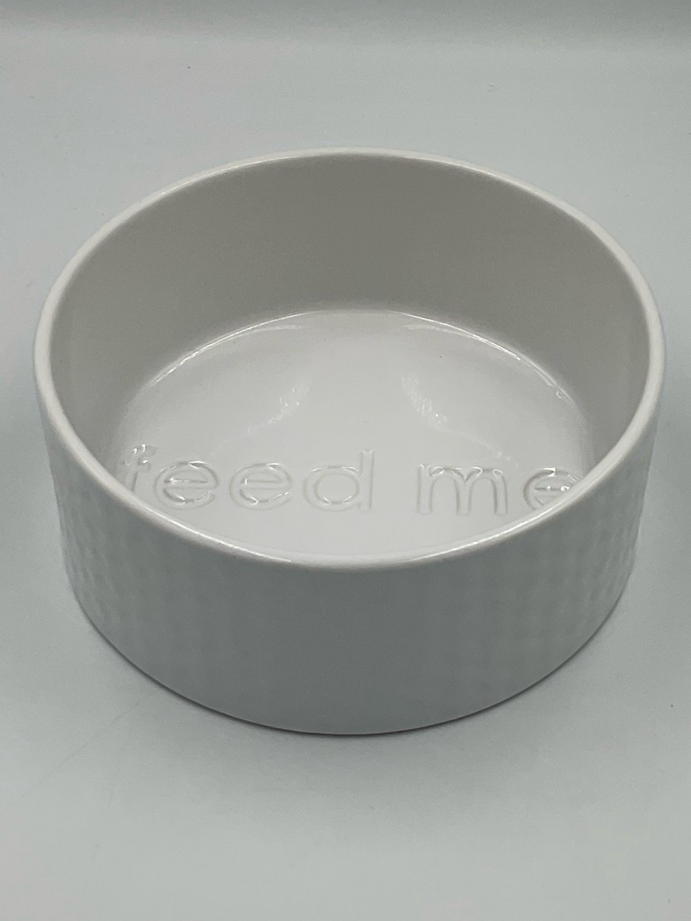 VibrantLife White Stoneware “Feed Me” Pet Bowl